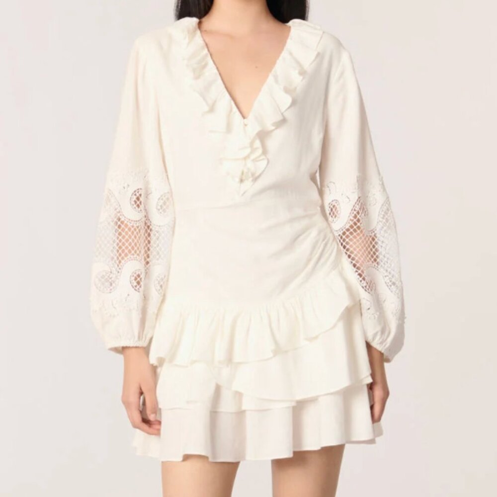 Maje Ruffled Embroidered Sleeve Dress - Size 36